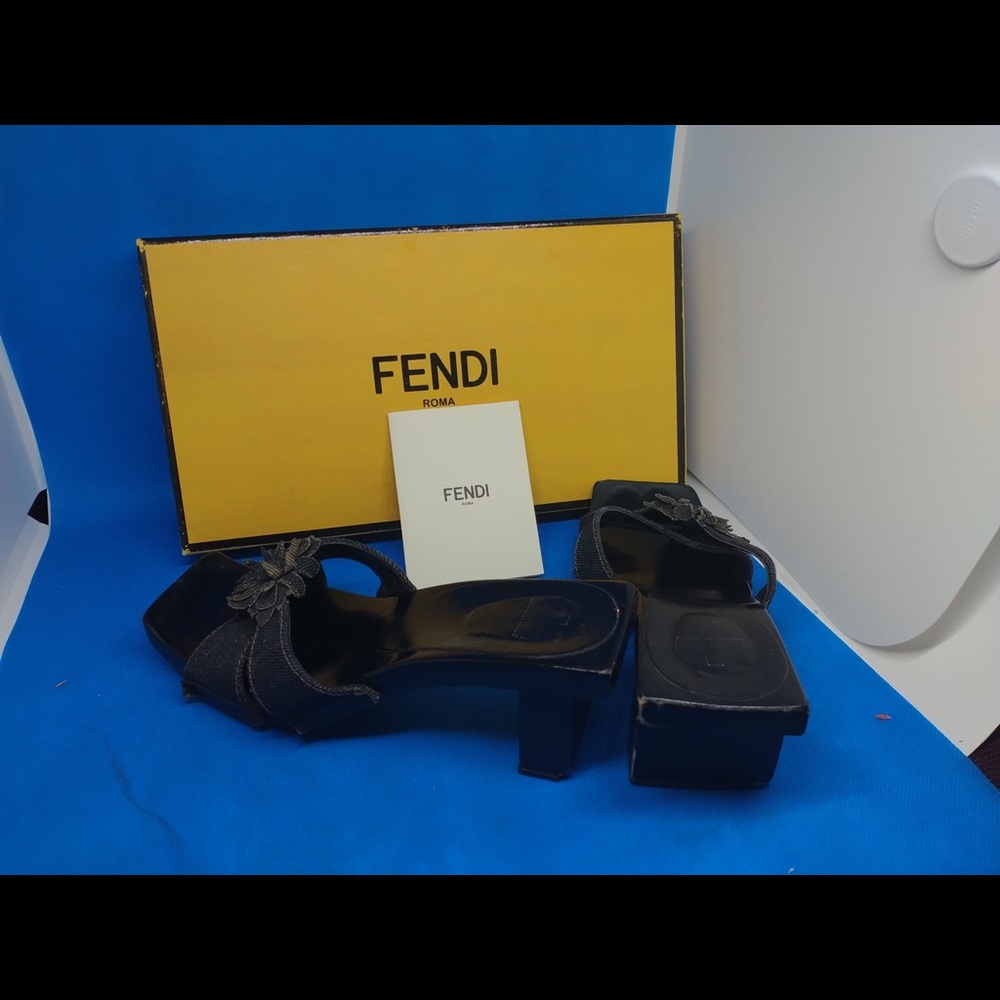 Fendi‎ denim flower Logo heel sandals 36 - Picture 4 of 13